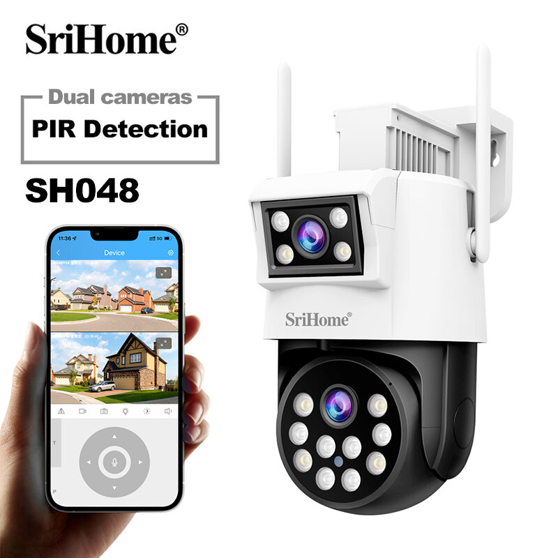 Srihome 4MP HD WiFi podwójny obiektyw kamera IP na zewnątrz kamera PTZ i automatyczne śledzenie kamera przemysłowa CCTV kamery