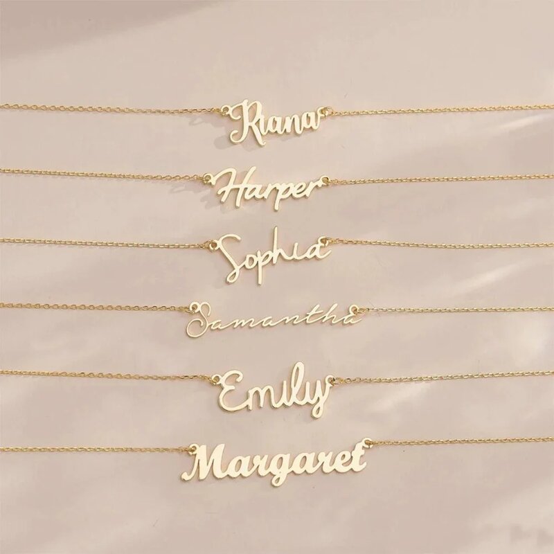 Personalised Custom Name Necklace for Women Cursive Letter Pendant Stainless Steel Jewelry Men Chain Choker Collar Personalizado