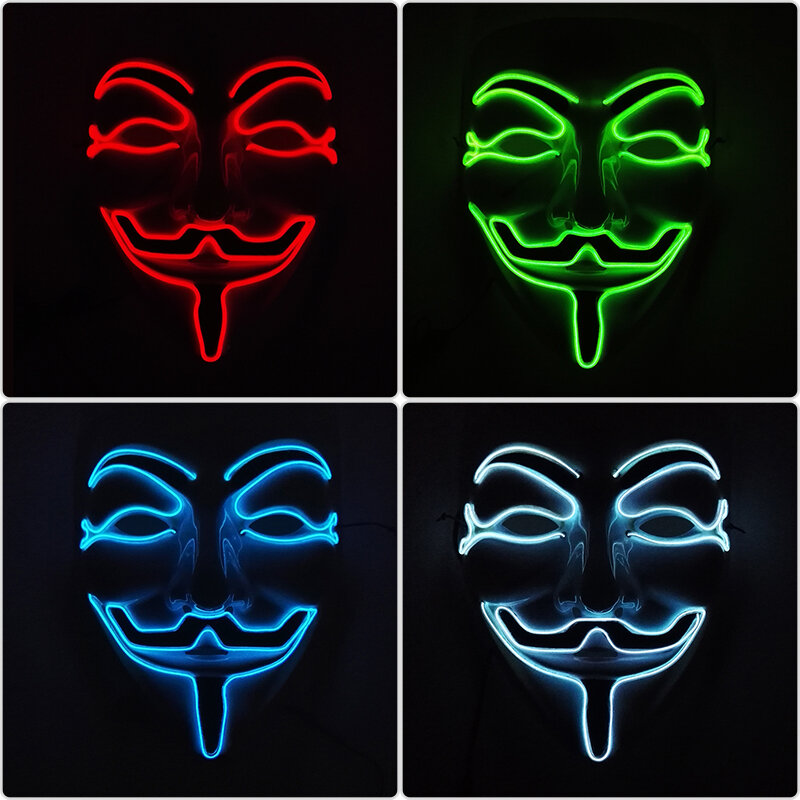 V For Vendetta Mask Cosplay Guy Fawkes Hacker Glowing Mask para Halloween Carnival Decor Props