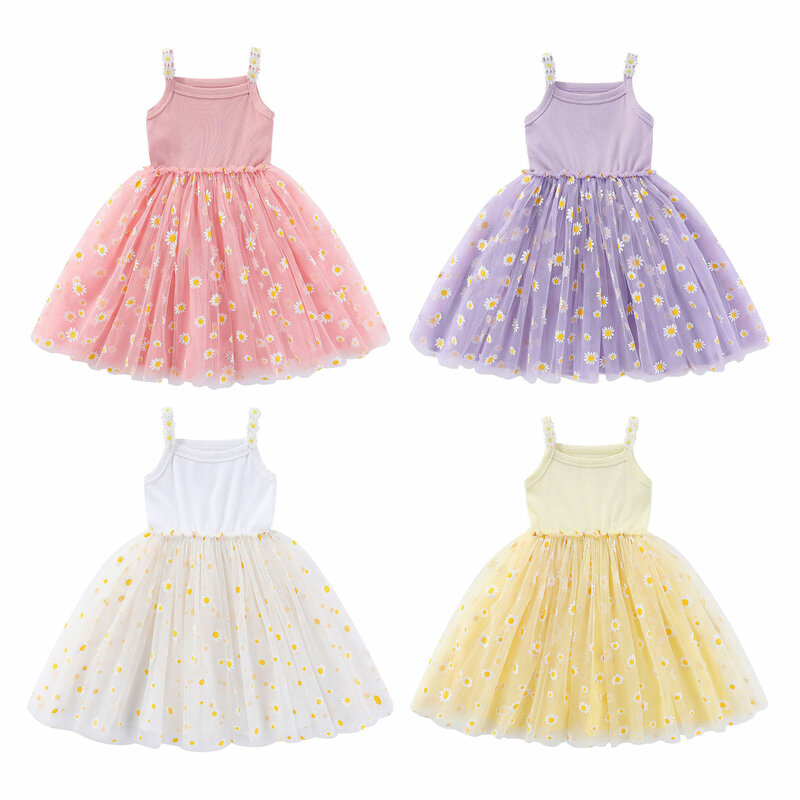 Infant Baby Girls Summer Dress Sleeveless Suspender High Waist A-line Dress Kids Wedding Birthday Party Flower Tulle Dresses