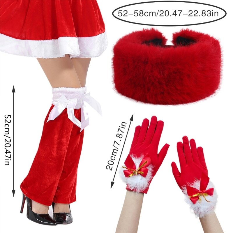 Luvas festa festival, polainas vermelhas, chapéu adulto feminino, fantasia Papai Noel
