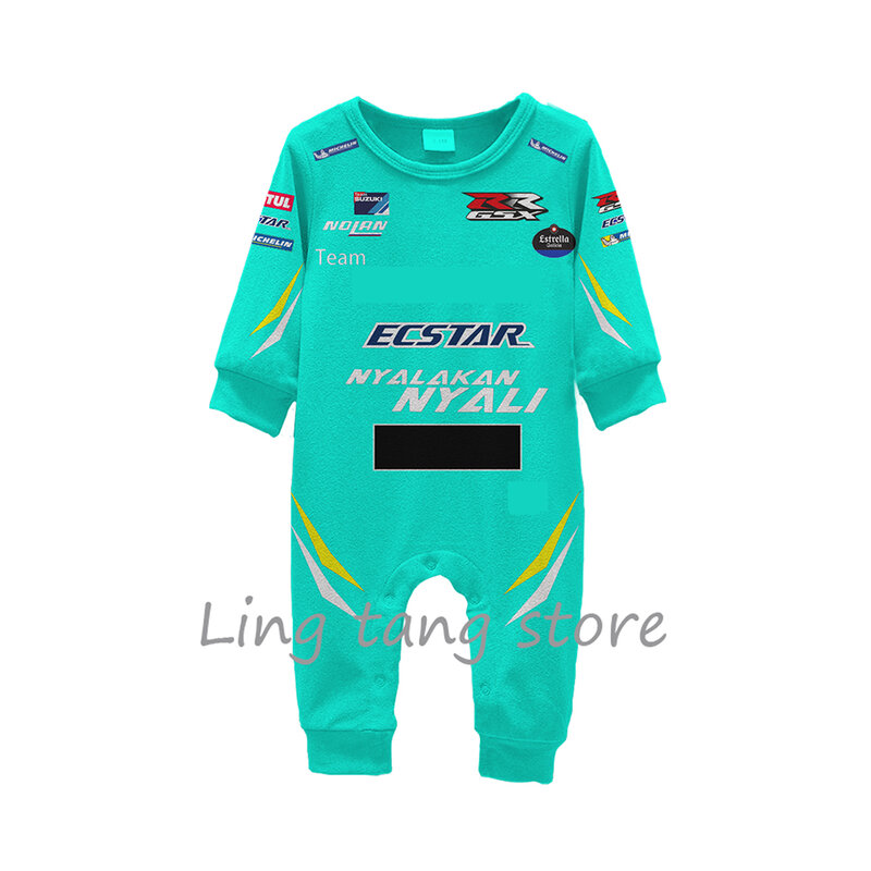 2023 New Blue Motorcycle Racing Competition Outdoor Extreme Sports Fans Boys and Girls Baby Creeper Bodysuit