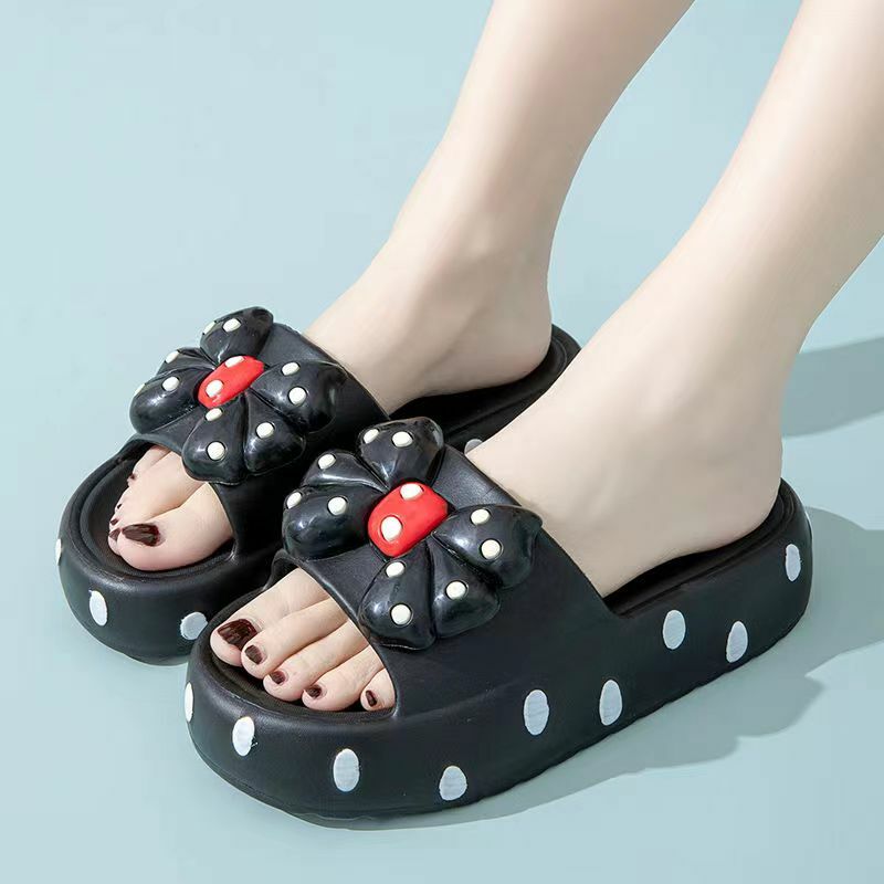 New Women's Summer One Word Bow Slippers Free Shipping Thick Sole Non Slip Home Slipper Bathroom Slippers Outdoor Beach Slippers