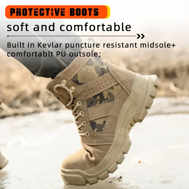 Fashion 2024 Cow Suede Men Work Boots Ankle Anti Scalding Safety Protection Boots Lightweight Steel Toe Cap Male Footwear Shoes