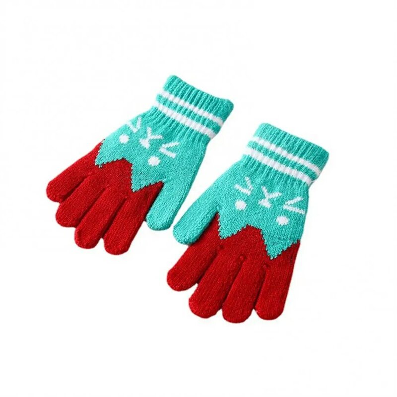 Зимние перчатки с пальцами, милые перчатки с мультяшным котом для мальчиков, зимние плотные вязаные перчатки, теплые перчатки для детей