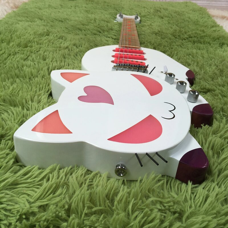 6 Saiten weiße Katze E-Gitarre Chrom Hardware-Gitarre auf Lager bestellen sofort Versand Gitarren Gitarre