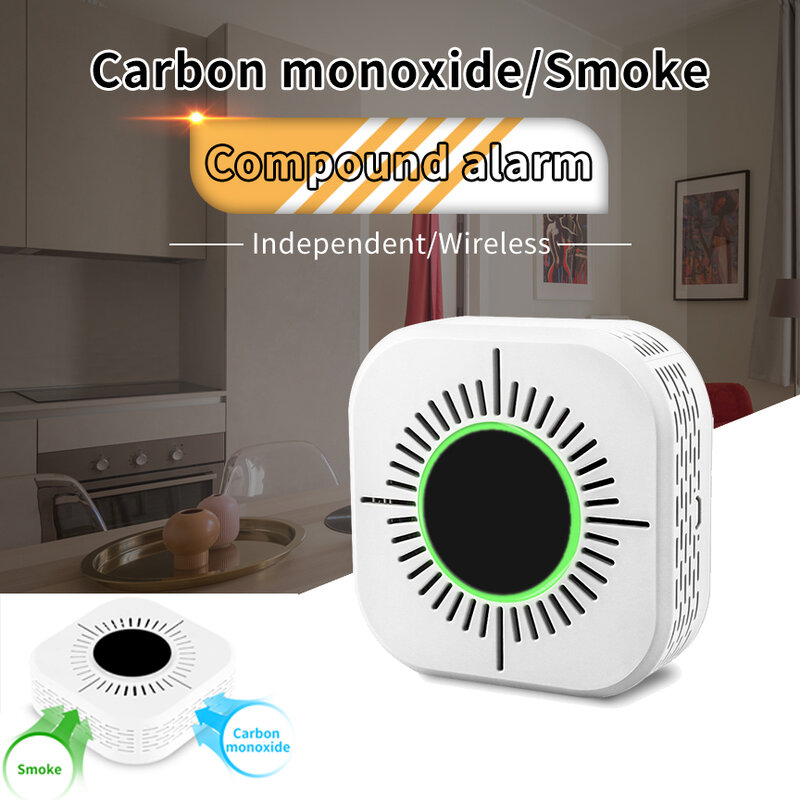 Détecteur de monoxyde de carbone pour la sécurité à domicile, détecteur de fumée composite 2 en 1, 433Mhz, haute sensibilité, alarme sonore d'incendie Co & Smoke