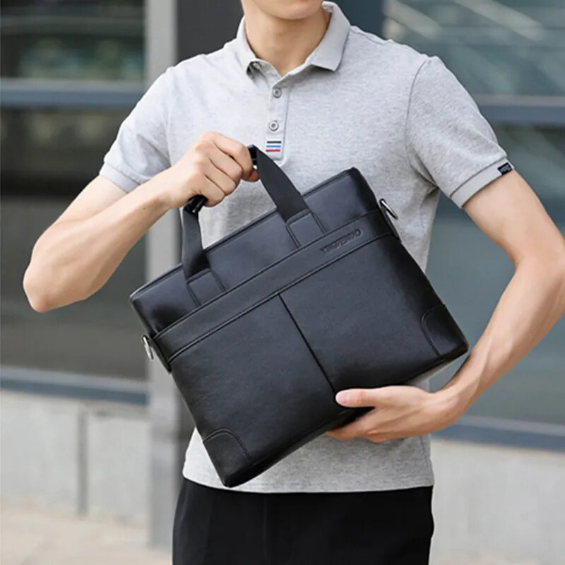 Maleta masculina de couro PU, bolsa de luxo para documentos, grande capacidade, ombro masculino Messenger Bag, Office Laptop Bag, Novo