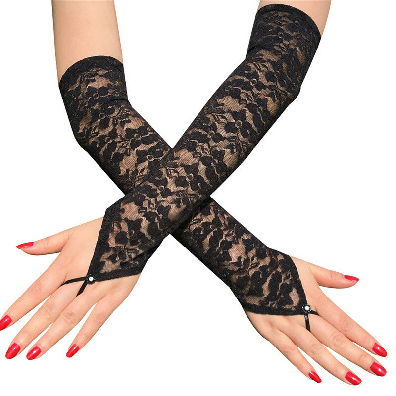 1 Pairs Women Long Lace Gloves Sexy Fishnet Mesh Fingerless Glove Lady Mitten Dress Accessories Sexy Dress Party Lace Gloves