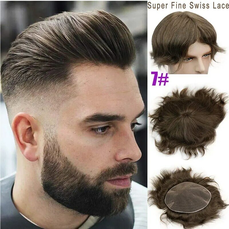 Peluquín con sistema de reemplazo de cabello para hombres, tupé de encaje francés, Peluca de encaje Natural, Unidad de pieza de cabello para hombres