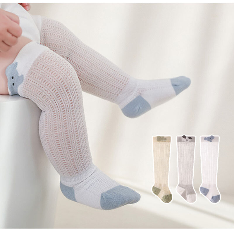 Calcetines largos por encima de la rodilla para bebé recién nacido, medias de malla fina, calcetines hasta la rodilla de dibujos animados, 3 pares