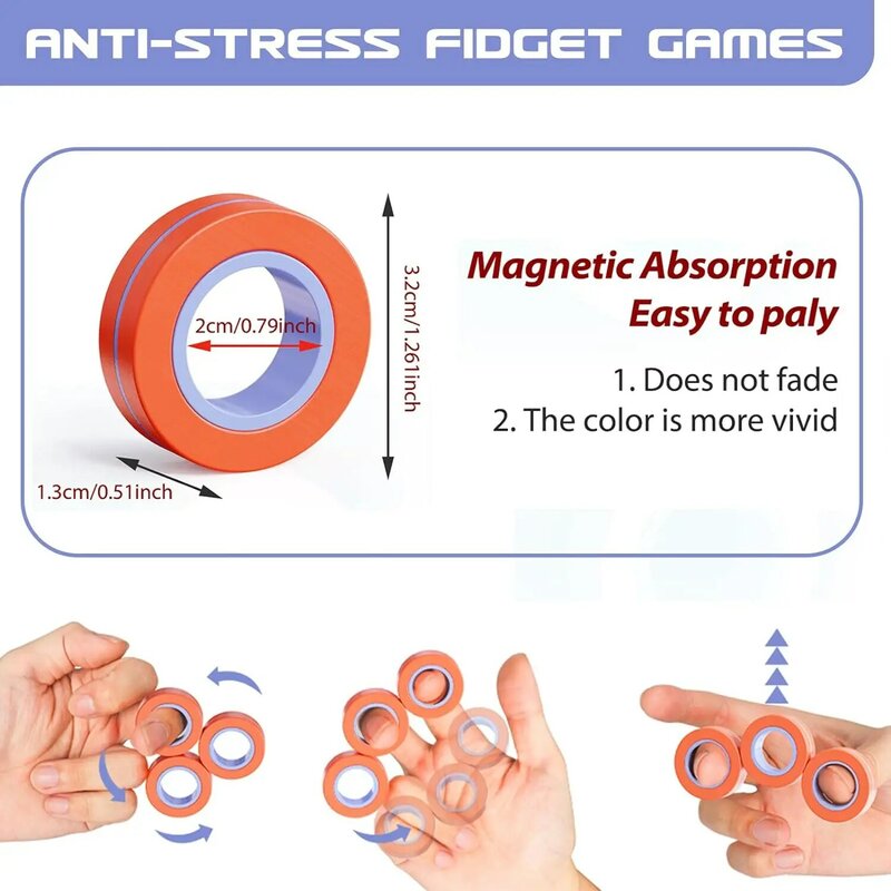 Магнитные кольца, фиджет-игрушка для взрослых, идея для СДВГ, тревожное беспокойство, магнитный Набор игрушек, фиджет-Спиннер, кольца для облегчения, подарки для подростков