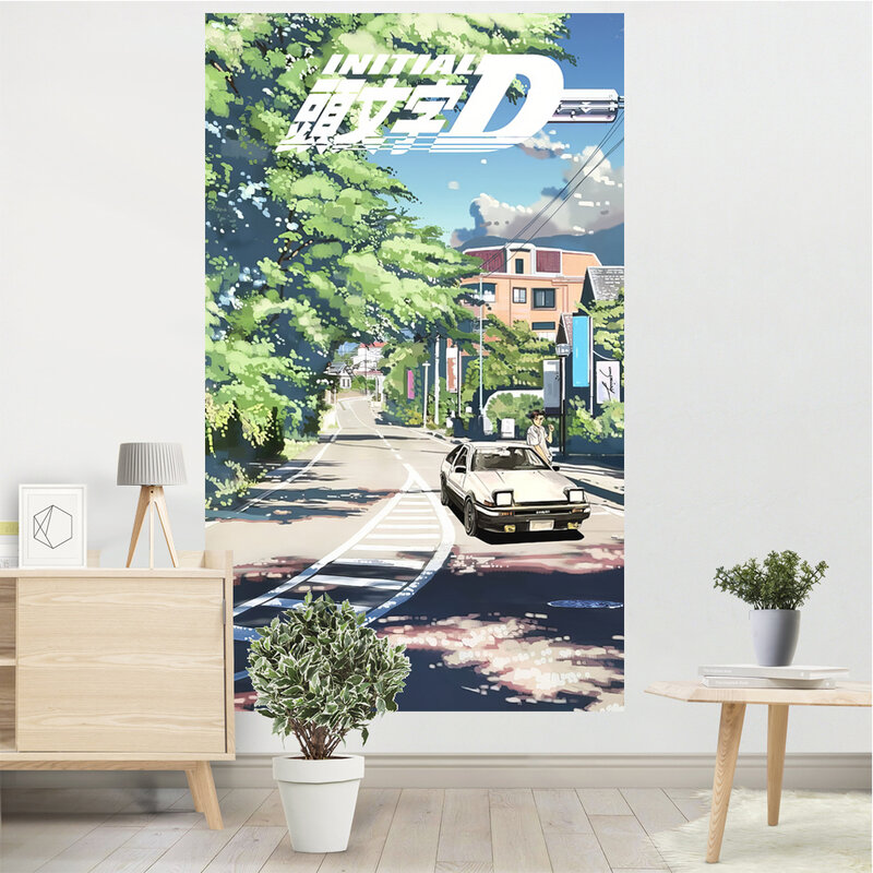 Tapiz de Anime Initial D Mako Super Eurobeat, decoración colgante de pared, tapices para el hogar, decoración estética para el hogar