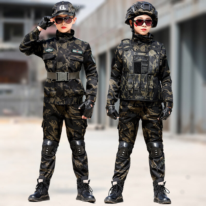 子供の日の戦術的な軍事服、大人のためのカモフラージュ偽装、子供、女の子、男の子、兵士の軍隊スーツのためのハロウィーンの衣装