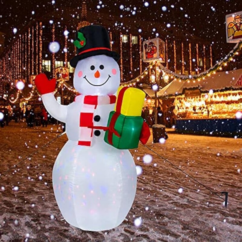 Boneco de neve inflável do Natal com luzes conduzidas girando da cor, ornamento exterior, presente do Xmas, decoração do partido, decoração interior do ano novo, 5ft, 1.5m