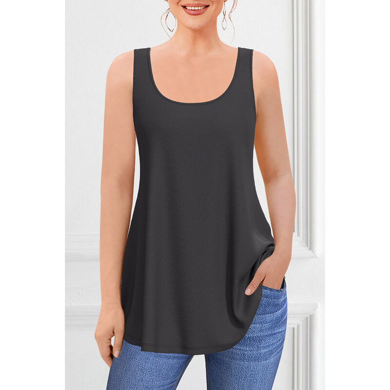 Plus Size Casual Black Solid Color Built-in Bra Tank Top