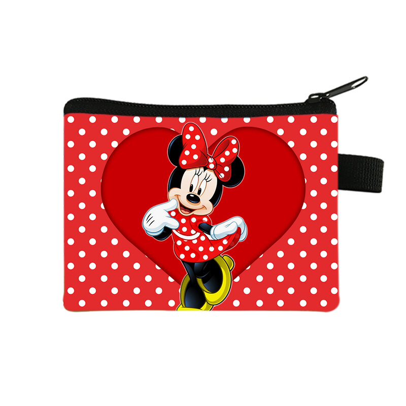 2023 Disney Mickey Mouse กระเป๋าสตางค์สำหรับผู้หญิง Minnie การ์ตูน Dompet Koin แบบพกพาที่ใส่บัตรประจำตัว Kawaii โพลีเอสเตอร์กระเป๋าเก็บกุญแจ