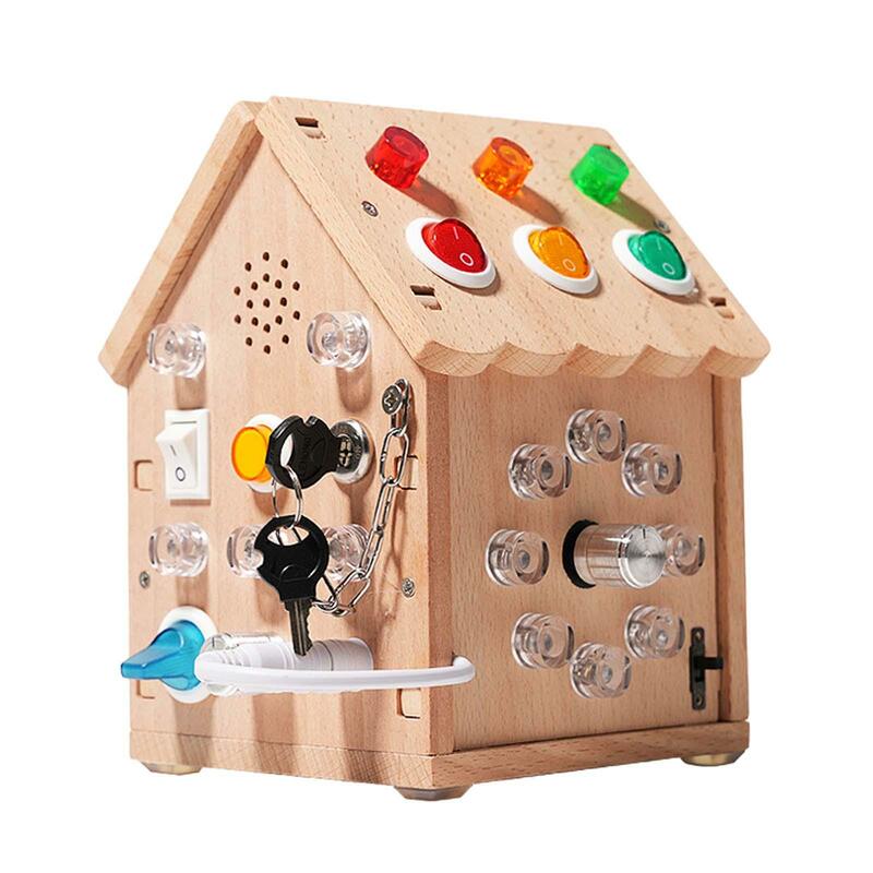 Wooden House Busy Board Montessori Toy Learning Skill Toy for Girls Boys