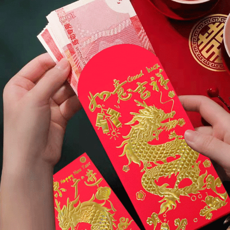 6 szt. Chiński czerwony koperty HongBao opakowanie na prezent torba szczęśliwe pieniądze kieszenie na nowy rok 2024 wiosenny festiwal prezent dla dzieci