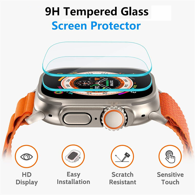 ฟิล์มกระจกนิรภัยสำหรับนาฬิกา Apple อัลตร้า2 49มม. พร้อมเครื่องมือจัดตำแหน่งอุปกรณ์ป้องกันหน้าจอ HD สำหรับ iWatch ultra 49มม. ชุดติดตั้งง่าย