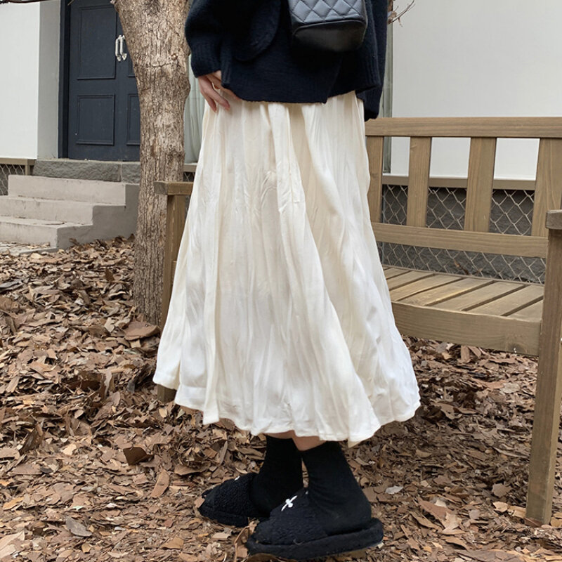Gonne donna pieghe solide di media lunghezza Design stile coreano Casual Streetwear All-match classico prevalente primavera abbigliamento femminile
