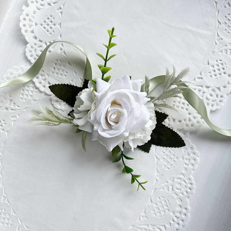 Gelang korsase pergelangan tangan pengiring pengantin aksesori pernikahan gelang manset buatan bunga sutra dekorasi pesta pernikahan korsase
