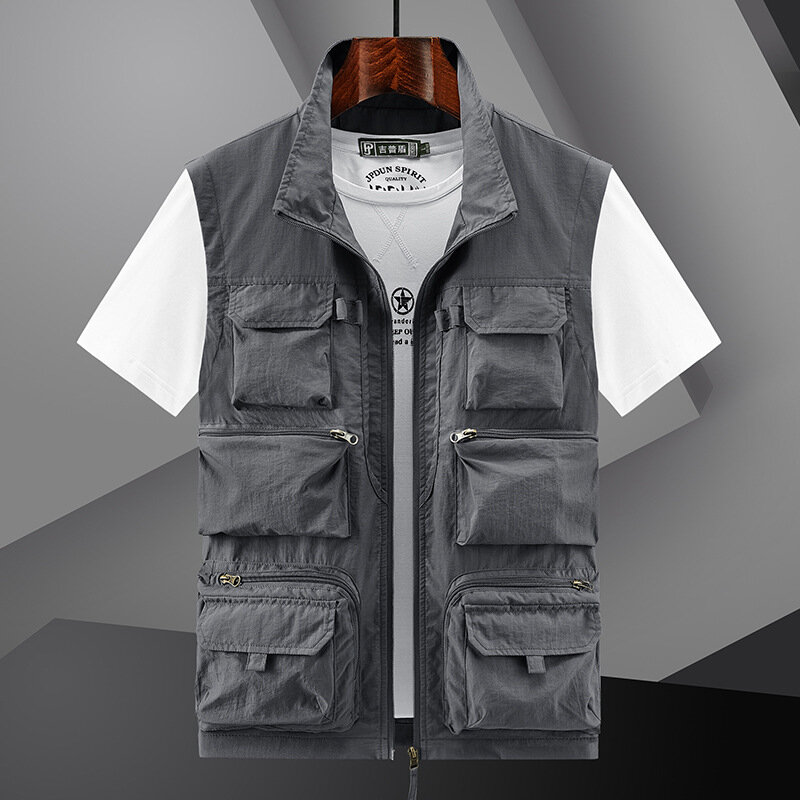 2024 Outdoor Quick Drying Vest Mens Casual Loose Multi Pockets Photography Fishing Waistcoat Hiking Camping Cargo Vest Jackets
