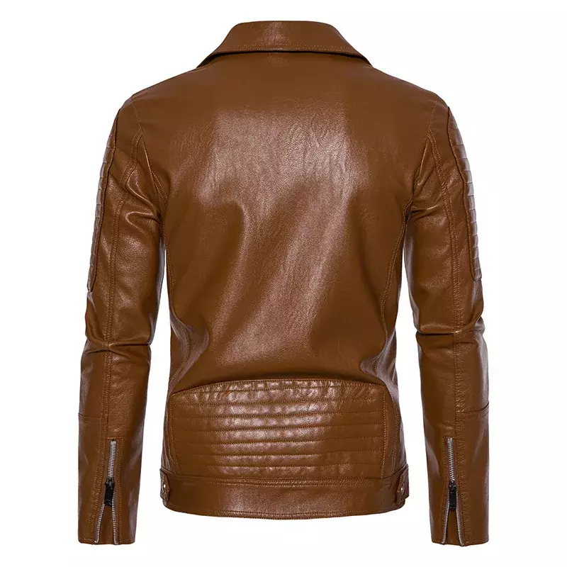 Jaket Pu hitam pria musim gugur musim dingin 2024 mode ramping pria jaket kulit pengendara sepeda motor jaket pria trendi tampan