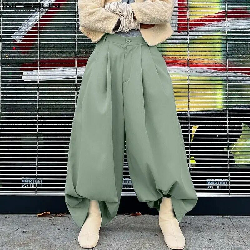 INCERUN-pantalones de estilo americano para hombre, pantalón largo de pierna ancha y cintura alta, ropa de calle informal, sólido, combina con todo, S-5XL, 2024