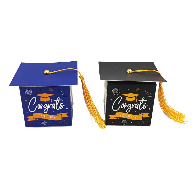 Graduação Favor Gift Packaging Box com borlas, Parabéns Grad, Bachelor Cap, Candy Box, Fontes do partido, 5pcs