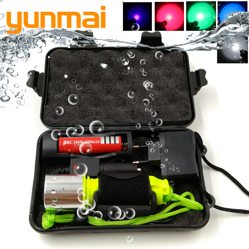 D503 XM-L2 U3 5 Colors Diving LED flashlight Torch 2000LM Waterproof underwater  light lamp for diving light lampara recargable