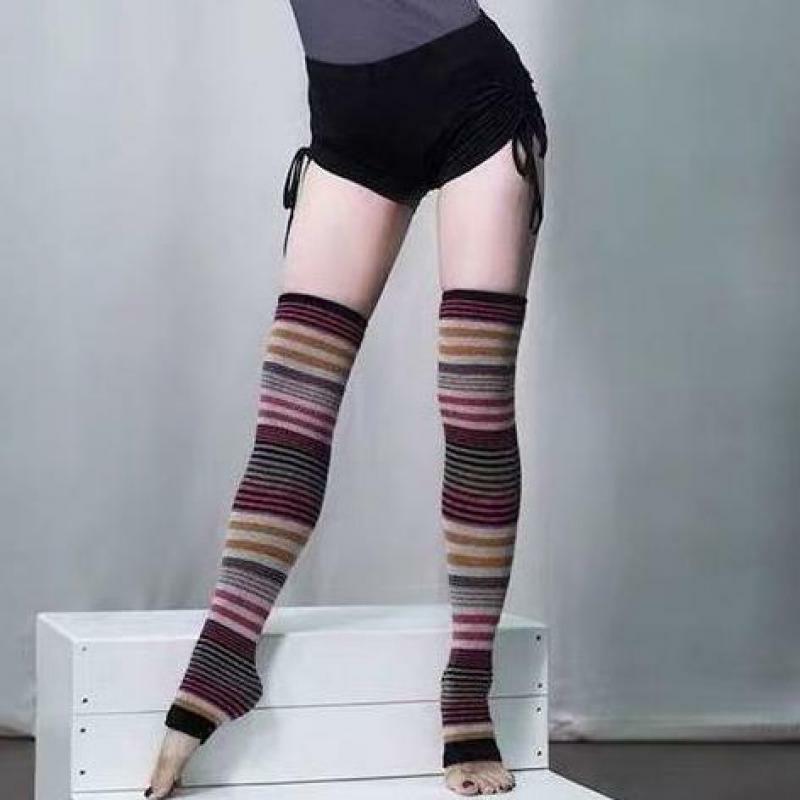 Kaus Kaki Lutut Wol Kelinci Bergaris Pelangi Jepang Musim Gugur dan Musim Dingin Kaus Kaki Pile Kasmir Bantalan Lutut Sepatu Bot Kaki Set Grosir