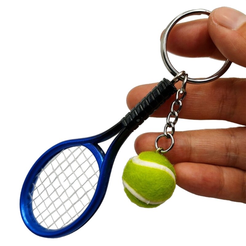 OFBK 6 ชิ้นพวงกุญแจเทนนิสพร้อมไม้เทนนิสและลูกเทนนิส, พวงกุญแจตกแต่งอุปกรณ์เสริมสำหรับกระเป๋าเป้สะพายหลัง Charm จี้
