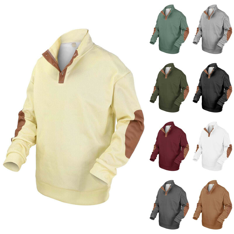 Sweatshirt pria kancing musim dingin 2023, jaket Vintage sederhana Pullover warna Solid, Sweatshirt ukuran besar untuk pakaian kualitas tinggi