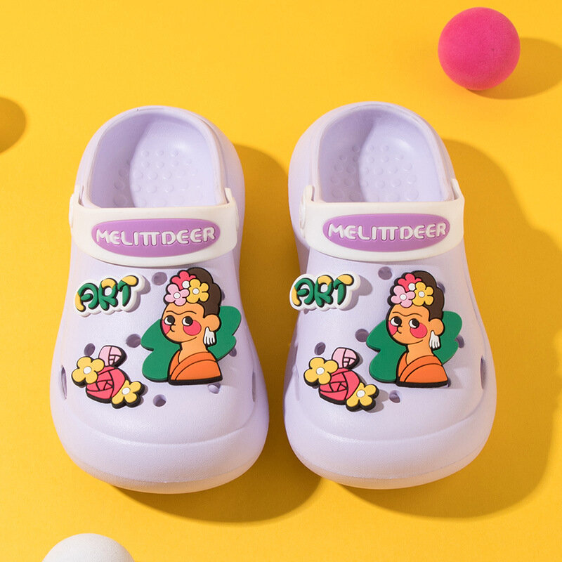 Sepatu Multi Label kartun anak-anak, grosir sepatu anak laki-laki perempuan bersirkulasi sol lembut sepatu Jelly kartun DIY sepatu kasual serbaguna