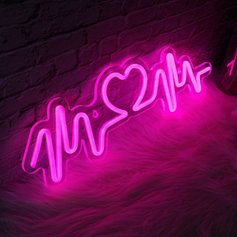 Enseigne au néon LED Heartbeat avec logo d'amour, lampe de fond de confession de mariage, décoration de fond de panier mural, décor de fête de Noël, USB 62