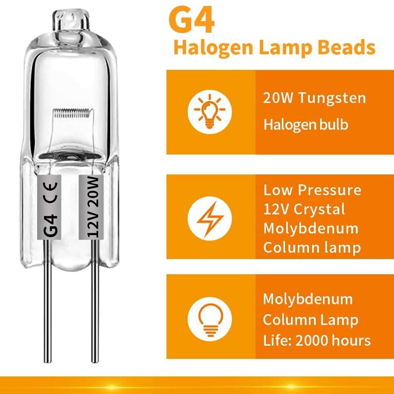 20 Pcs G4 Halogen Bulbs,20W 12V Halogen Light Bulbs 2 Pin Clear Lamp Bulb,For Cooker Lighting,Signal Lights,Track
