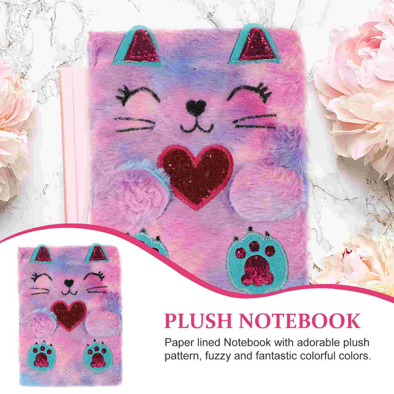 Caderno do gato do luxuoso com diário alinhado bonito, Notepad animal encantador, desenhos animados macios, diário secreto, A5