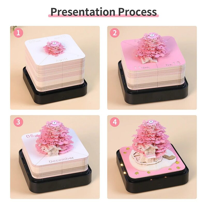 Omoshiroi Block 3D Notepad 3D Calendar 2024 Sakura Tree House Calendar 3D Memo Pad Paper Note 3D Sticky Note Pad Christmas Gift