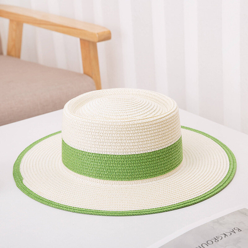 2023 Summer Vintage Flat Top Sun Protection Hat  Sun Visor Breathable Weaving Wide Brim Pie Hat