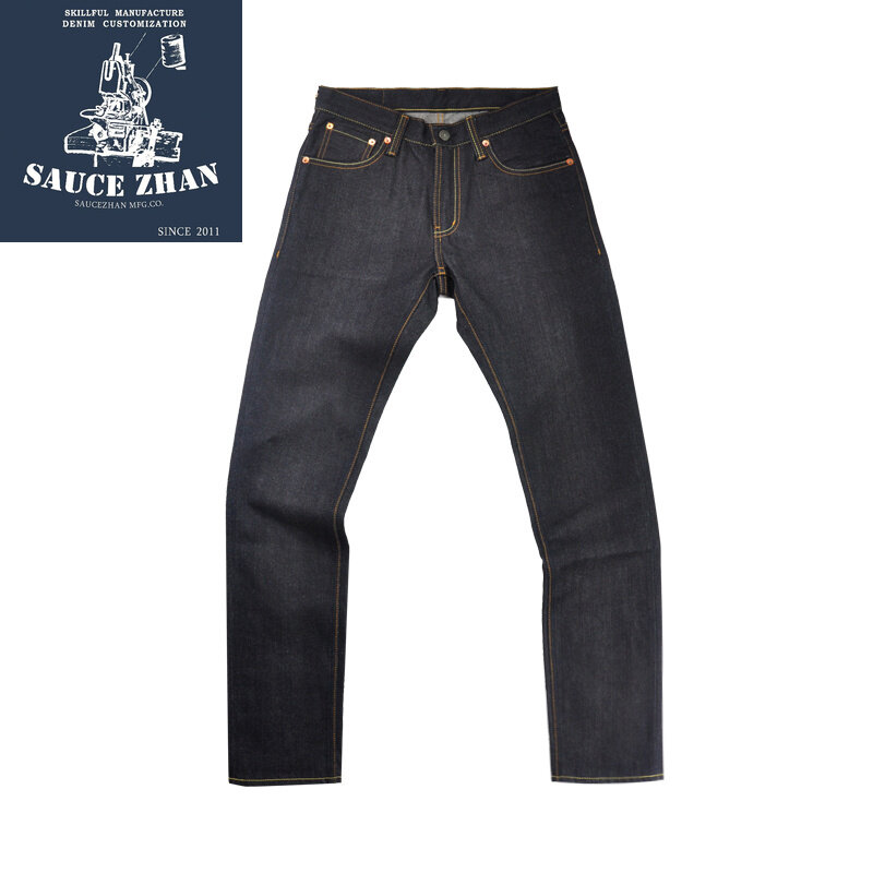 Saucezhan 314XX męskie jeansy Sanforized Selvedge dżinsy dla mężczyzny indygo i czarne dżinsy Zipper Fly Slim Fit