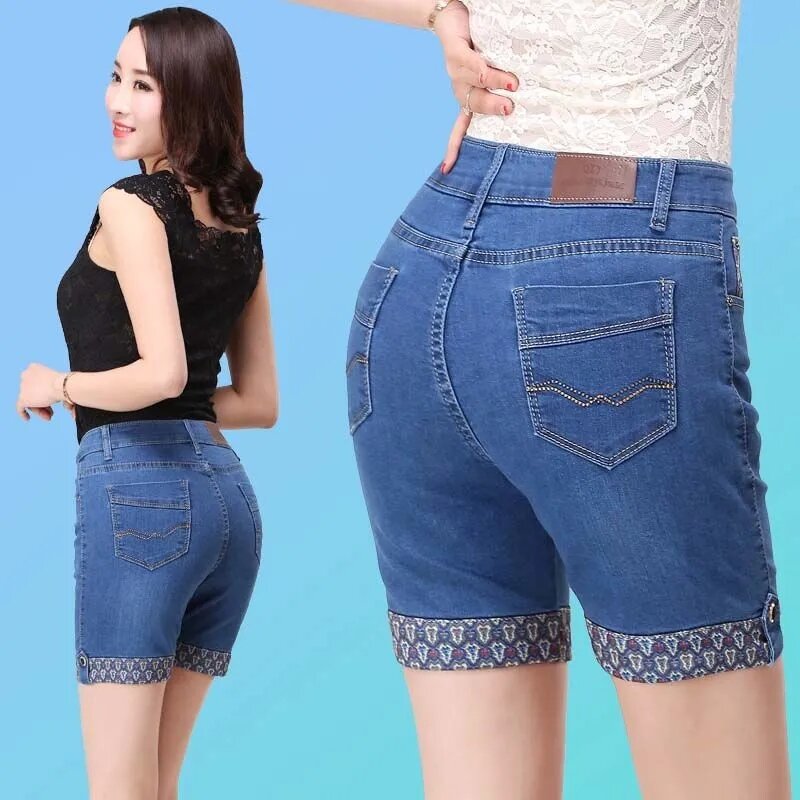 Classic Stretchy Washed Shorts Jeans 2024 Womens Solid High Wasit Multi BreastedCasual Zipper Decoration Pocket Denim Shorts