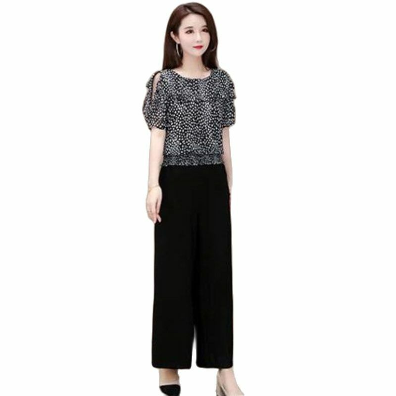 Moda feminina verão 2023 nova versão coreana estrangeira solto impresso de manga curta calças largas perna casual de duas peças maré feminina