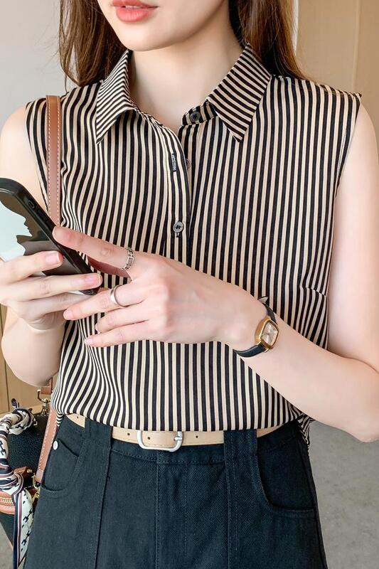 Женская шифоновая рубашка с отложным воротником, в полоску