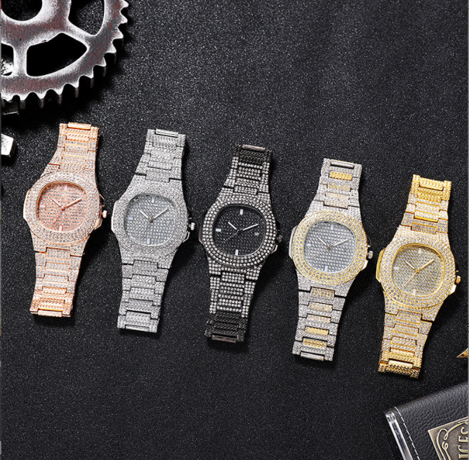 Luksusowy całkowicie wyłożone kryształkami zegarek modne zegarki dla kobiety kwarcowy analogowy Wriistwatch z kalendarzem Кварцевый аналог часов