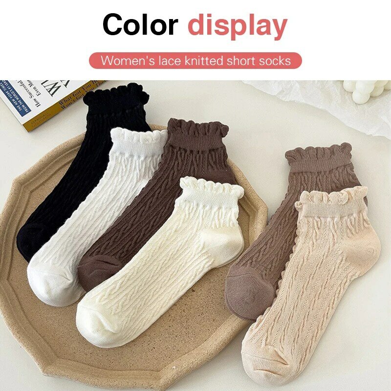 1Pairs Outdoor Women's Lace Socks Solid Color Sweet Fried Dough Twists Low Tube Socks Japanese College Style Korean Socks