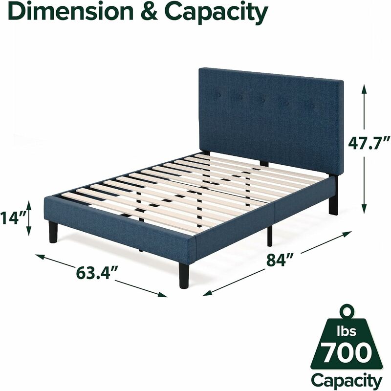 ZINUS Omkaram 덮개를 씌운 플랫폼 침대 프레임, 매트리스 파운데이션, 목재 슬랫 지지대, 상자 용수철 필요 없음, 쉬운 조립, 퀸