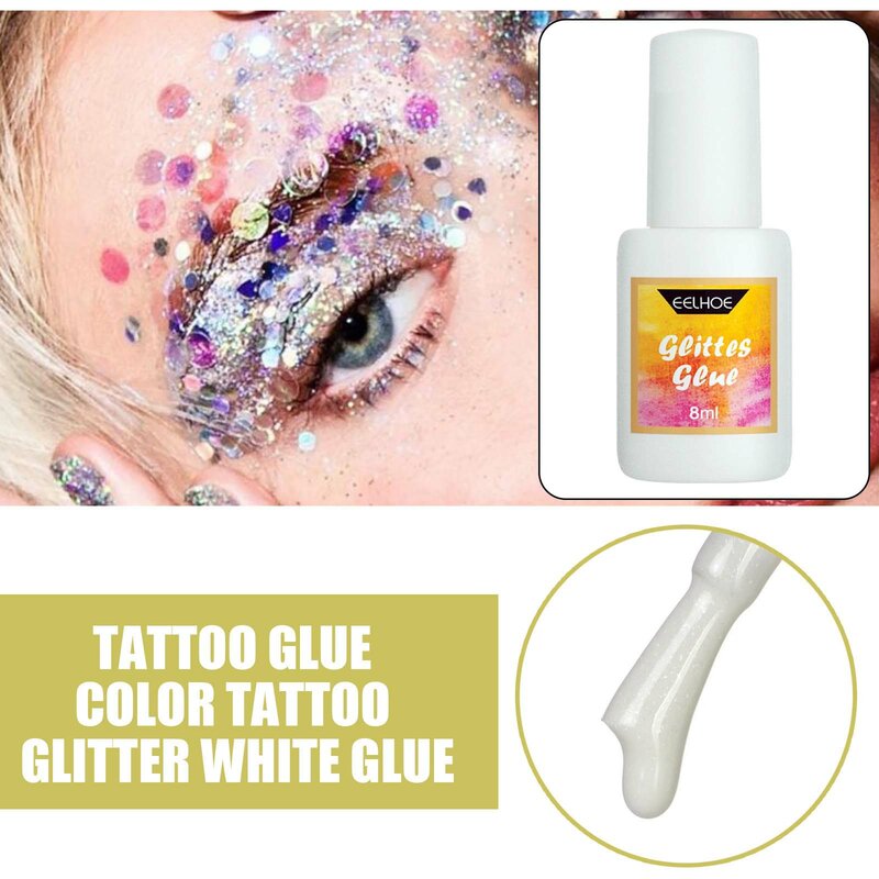 Tatuaje temporal adhesivo con purpurina, pegamento adhesivo de imprimación, brillos faciales, mejillas y corporales para carnaval, disfraces, eventos y fiestas
