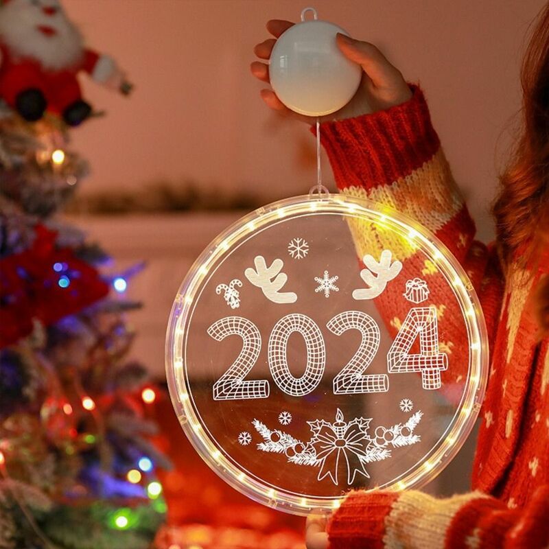 สุขสันต์วันคริสต์มาสแบบกลมไฟ LED ของขวัญคริสต์มาสไฟ2024 LED อะคริลิคสำหรับงานเลี้ยงสายไฟคริสต์มาส