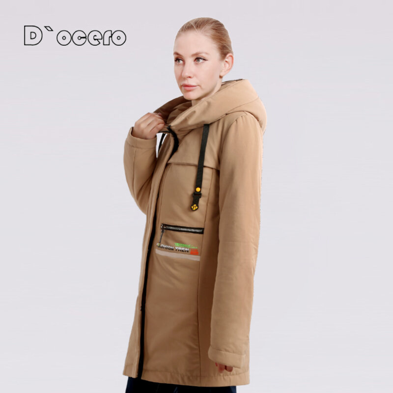 2022 New Spring Autumn Jackets Women Thin Cotton Coat Long Quilted Fashion Parka Hooded Contrast Color High Quality Clothing
